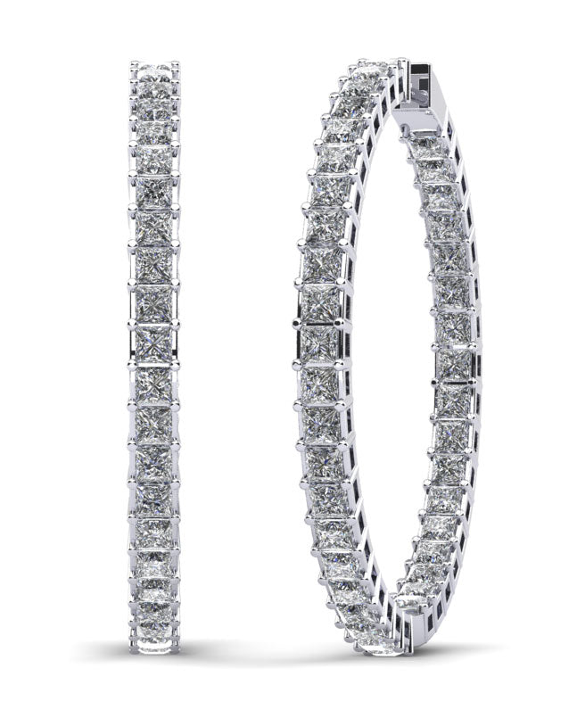 Princess Cut Diamond Hoop Earrings X Large Diamond  with 12.09 ct.(finished) 3mm