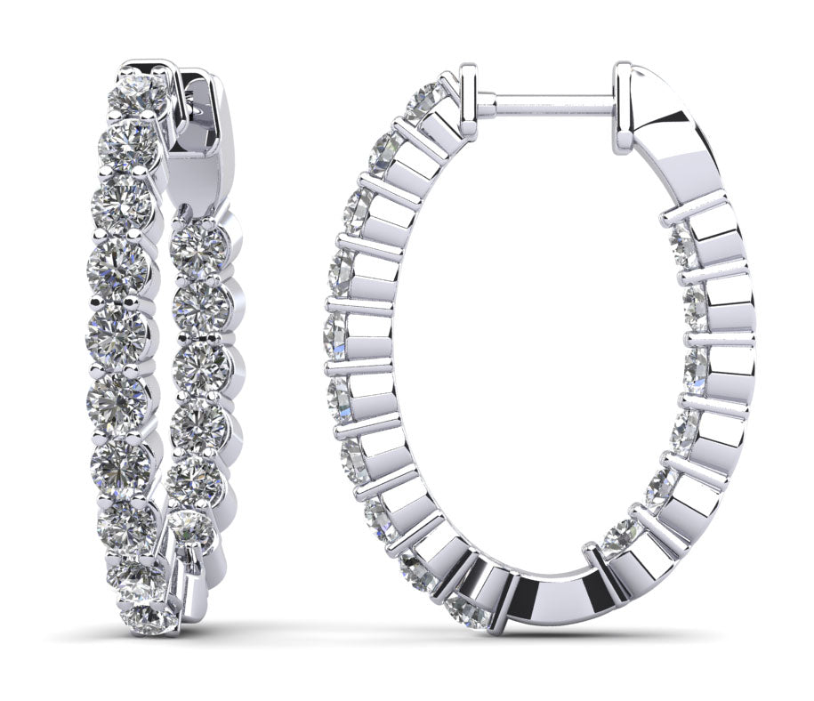 Oval Shaped Classic Diamond Hoop Earrings Petite Lab-Grown Diamond  with 0.90 ct.(finished) 1.5mm