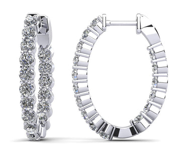 Oval Shaped Classic Diamond Hoop Earrings Petite Lab-Grown Diamond  with 1.52 ct.(finished) 2mm