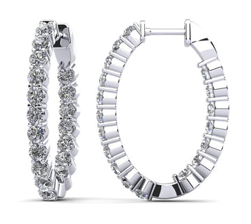 Oval Shaped Classic Diamond Hoop Earrings Small Lab-Grown Diamond  with 1.02 ct.(finished) 1.5mm