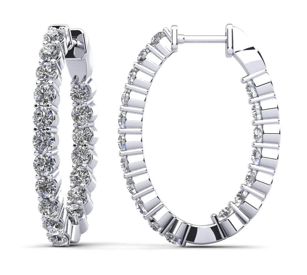 Oval Shaped Classic Diamond Hoop Earrings Small Lab-Grown Diamond  with 2.52 ct.(finished) 2.5mm