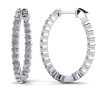 Oval Shaped Classic Diamond Hoop Earrings Medium Lab-Grown Diamond  with 1.17 ct.(finished) 1.5mm