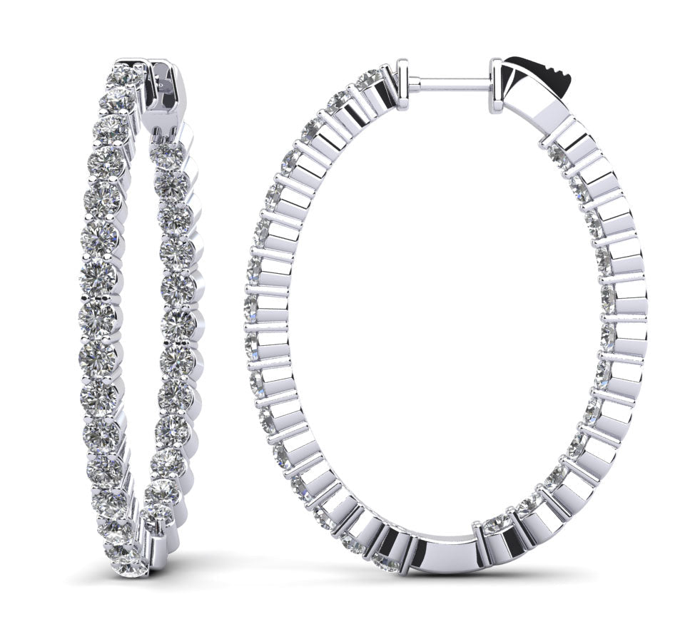 Oval Shaped Classic Diamond Hoop Earrings Large Diamond  with 1.59 ct.(finished) 1.5mm