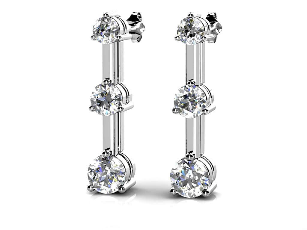 Three Prong Triple Diamond Earrings Lab-Grown Diamond  with 1.00 ct.(finished) 2.7mm, 3.4mm, 4.2mm