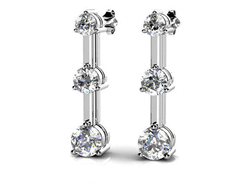 Three Prong Triple Diamond Earrings Diamond  with 0.52 ct.(finished) 2.2mm, 2.8mm, 3.4mm