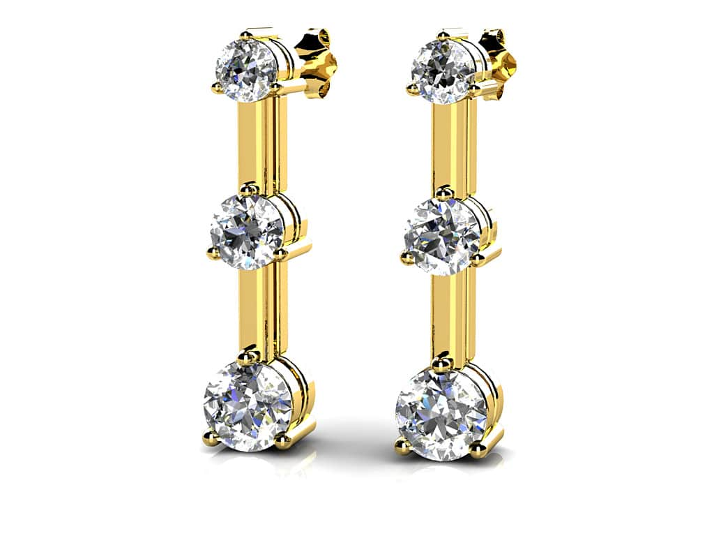 Three Prong Triple Diamond Earrings Diamond  with 0.52 ct.(finished) 2.2mm, 2.8mm, 3.4mm