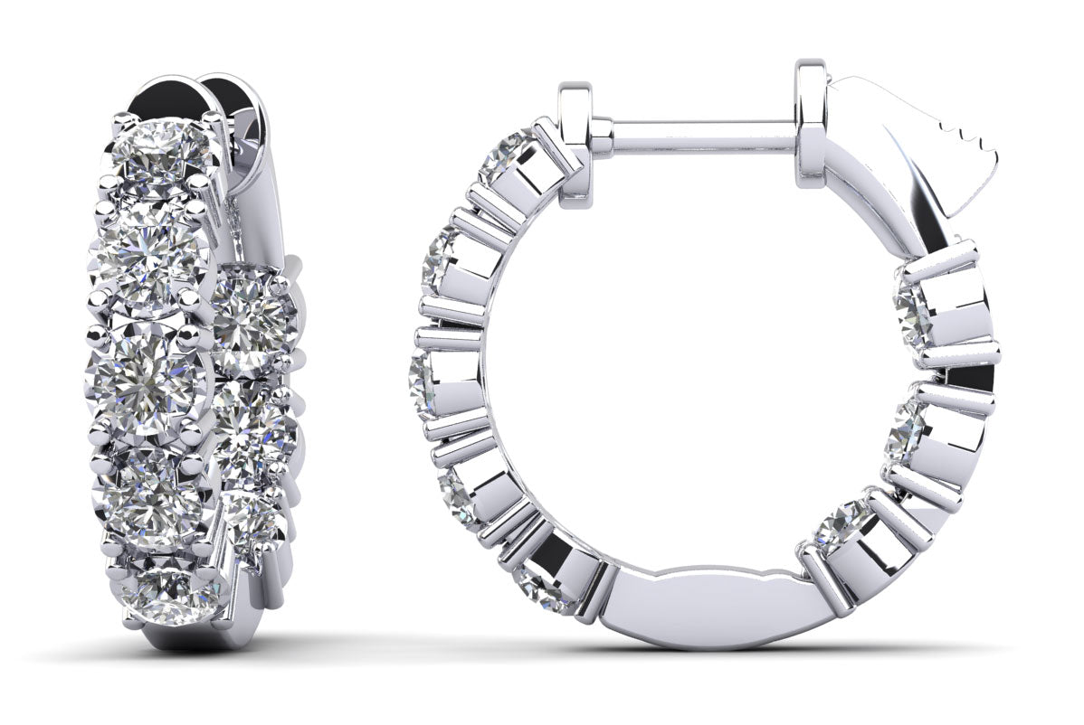 Diamond Crown Hoop Earrings Petite Lab-Grown Diamond  with 0.86 ct.(finished) 2mm