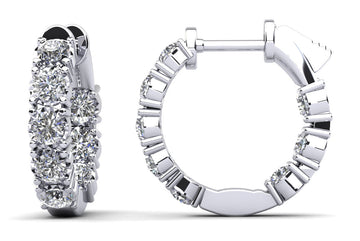 Diamond Crown Hoop Earrings Petite Diamond  with 1.03 ct.(finished) 2.3mm