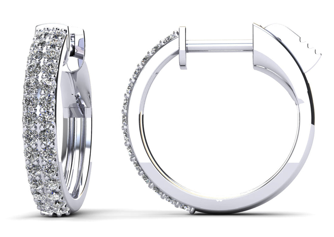 Two Rows Huggie Diamond Hoop Earrings Diamond  with 0.45 ct.(finished) 1.2mm