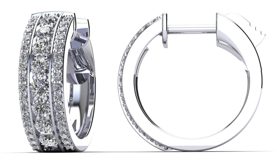 Three Row Brilliant Huggie Diamond Hoop Earrings Diamond  with 0.85 ct.(finished) 1mm, 2mm