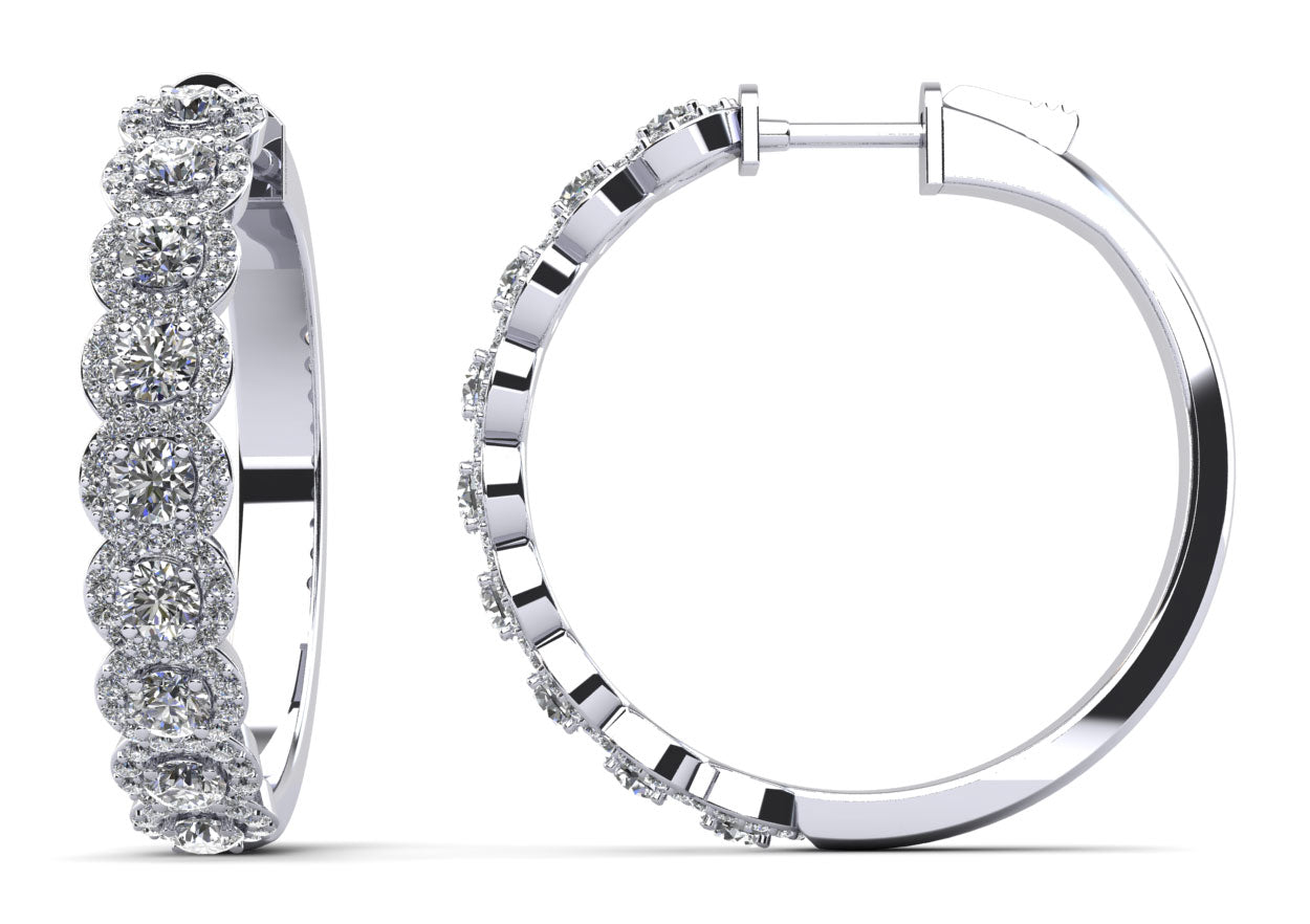 Brilliant Halo Diamond Hoop Earrings Lab-Grown Diamond  with 3.18 ct.(finished) 1.1mm, 3mm