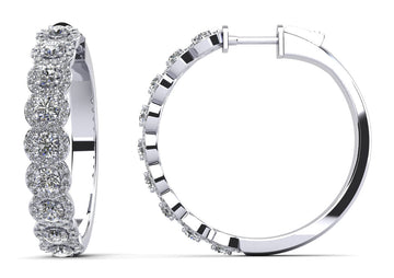 Brilliant Halo Diamond Hoop Earrings Lab-Grown Diamond  with 3.18 ct.(finished) 1.1mm, 3mm