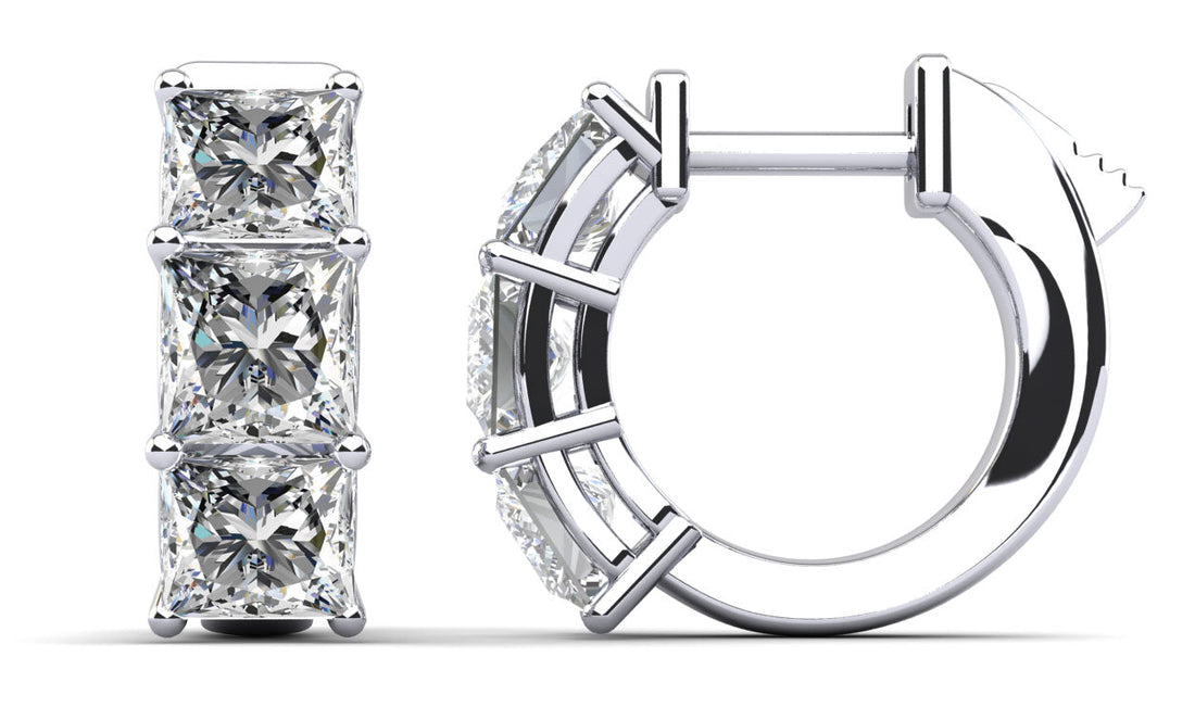 Six Stone Princess Cut Diamond Huggie Hoops Lab-Grown Diamond  with 1.60 ct.(finished) 3.5mm