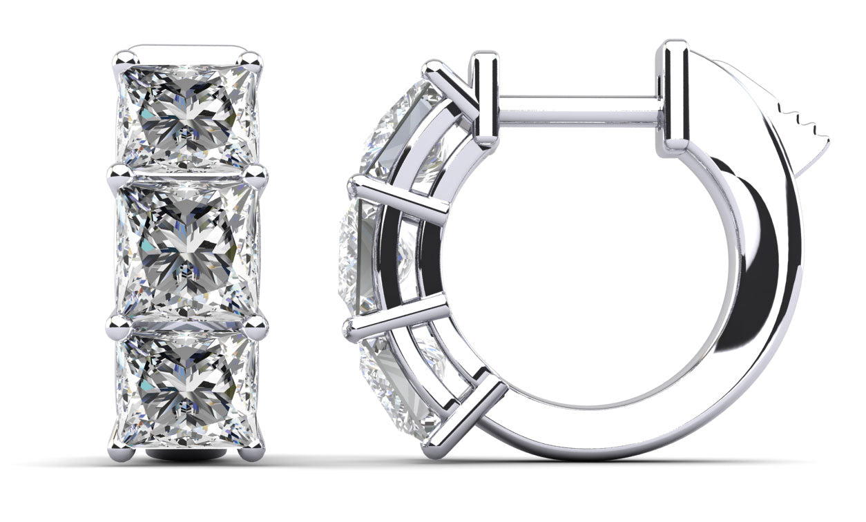 Six Stone Princess Cut Diamond Huggie Hoops Lab-Grown Diamond  with 3.00 ct.(finished) 4.5mm