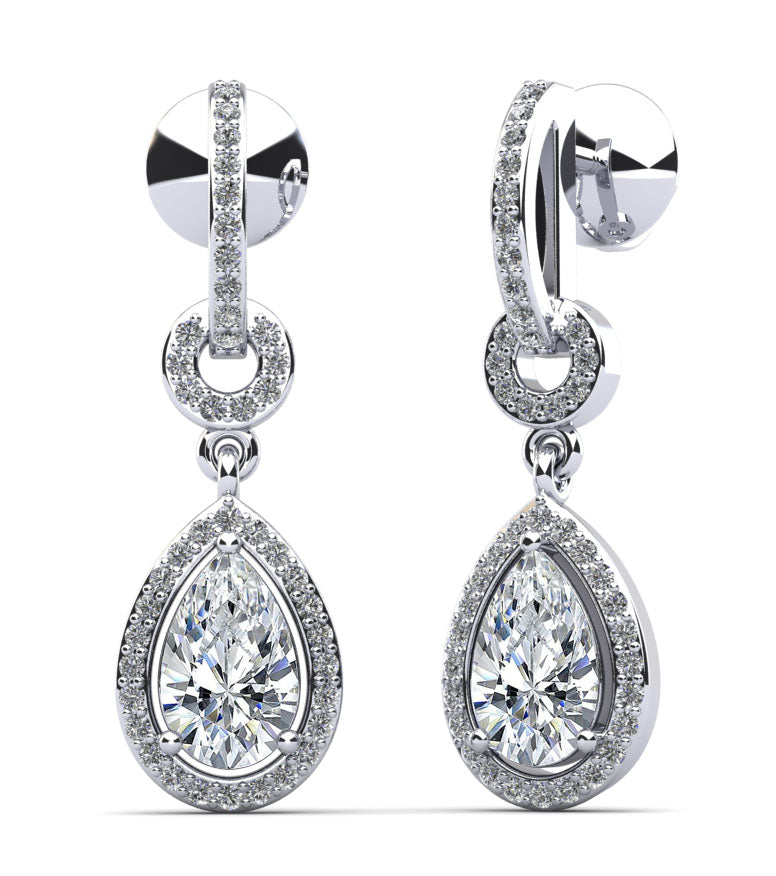 Pear Drop Dangle Diamond Earrings Lab-Grown Diamond  with 1.40 ct.(finished) 7x4.5mm, 1mm