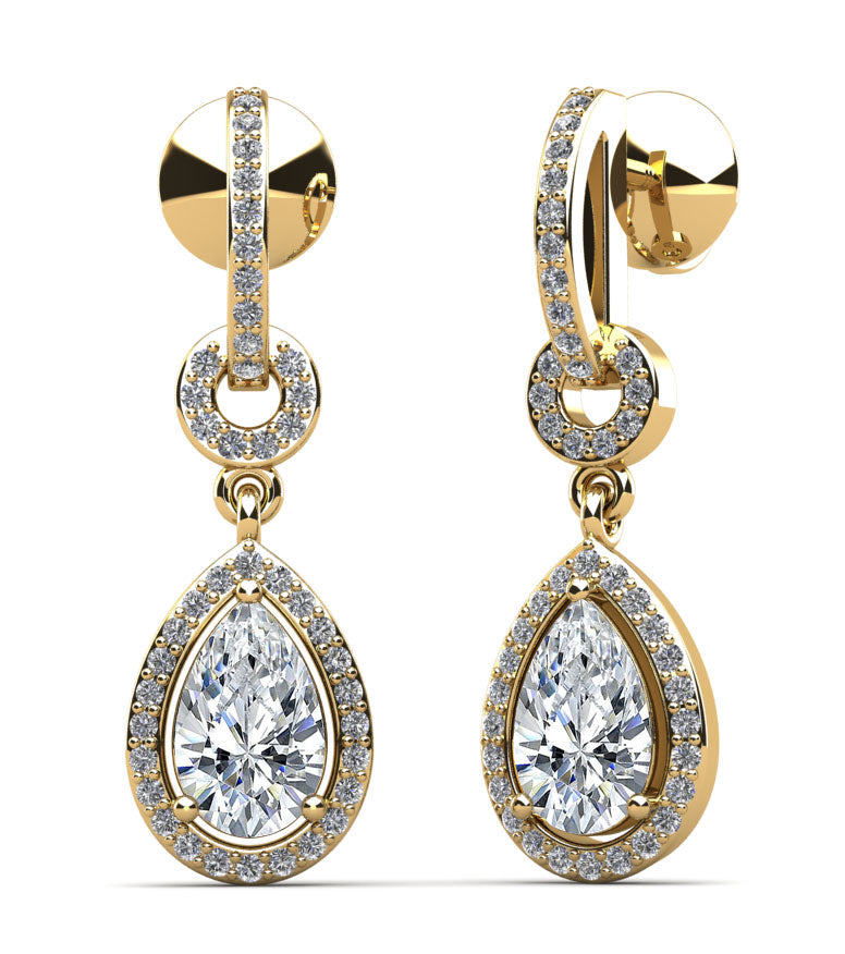 Pear Drop Dangle Diamond Earrings Lab-Grown Diamond  with 0.98 ct.(finished) 6x4mm, 1mm