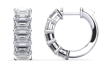 Emerald Cut Ten Stone Diamond Hoops Lab-Grown Diamond  with 4.00 ct.(finished) 5x3mm