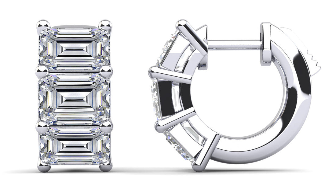 Six Stone Emerald Cut Diamond Hoops Lab-Grown Diamond  with 0.96 ct.(finished) 3.6x2.7mm