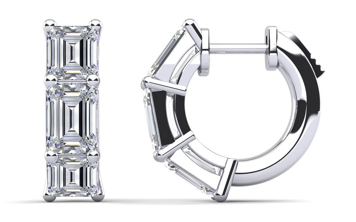 Six Stone Emerald Cut Diamond Huggie Hoops Lab-Grown Diamond  with 1.20 ct.(finished) 4x3mm