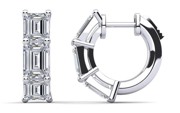 Six Stone Emerald Cut Diamond Huggie Hoops Lab-Grown Diamond  with 12.00 ct.(finished) 8.5x6.5mm