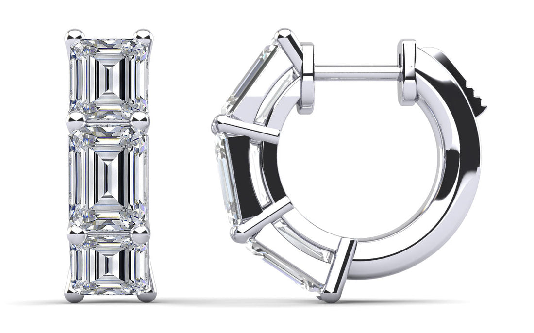 Six Stone Emerald Cut Diamond Huggie Hoops Lab-Grown Diamond  with 1.50 ct.(finished) 4.3x3.2mm