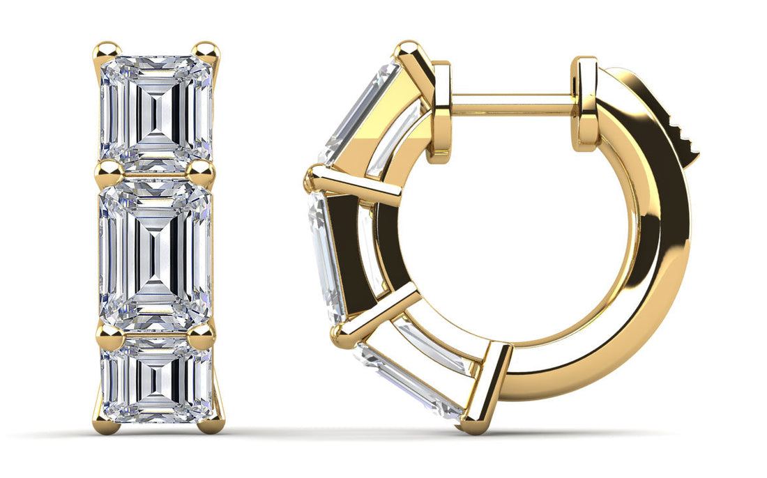 Six Stone Emerald Cut Diamond Huggie Hoops Lab-Grown Diamond  with 1.20 ct.(finished) 4x3mm