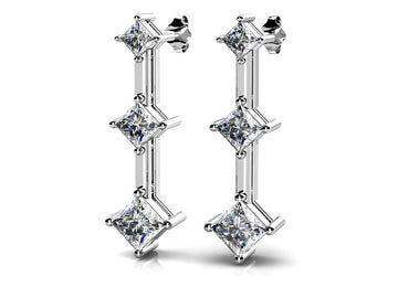 Princess Triple Diamond Earrings Lab-Grown Diamond  with 1.04 ct.(finished) 2.4mm, 3mm, 3.5mm