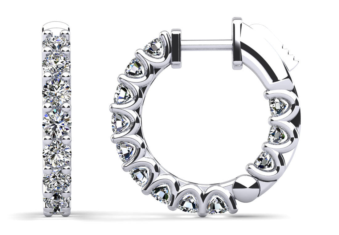 U Shape Prong Diamond Hoop Earrings Small Diamond  with 1.68 ct.(finished) 2.6mm