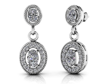 Vintage Oval Drop Earrings Lab-Grown Diamond  with 1.12 ct.(finished) 4X3mm, 5X3mm, 1.1mm