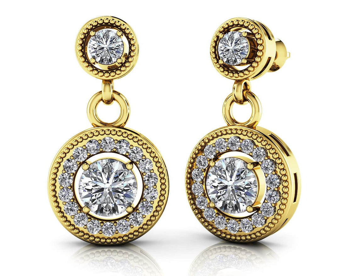 Round Colored Stone Drop Diamond Earrings Lab-Grown Diamond  with 0.92 ct.(finished) 1.1mm, 3mm, 4mm