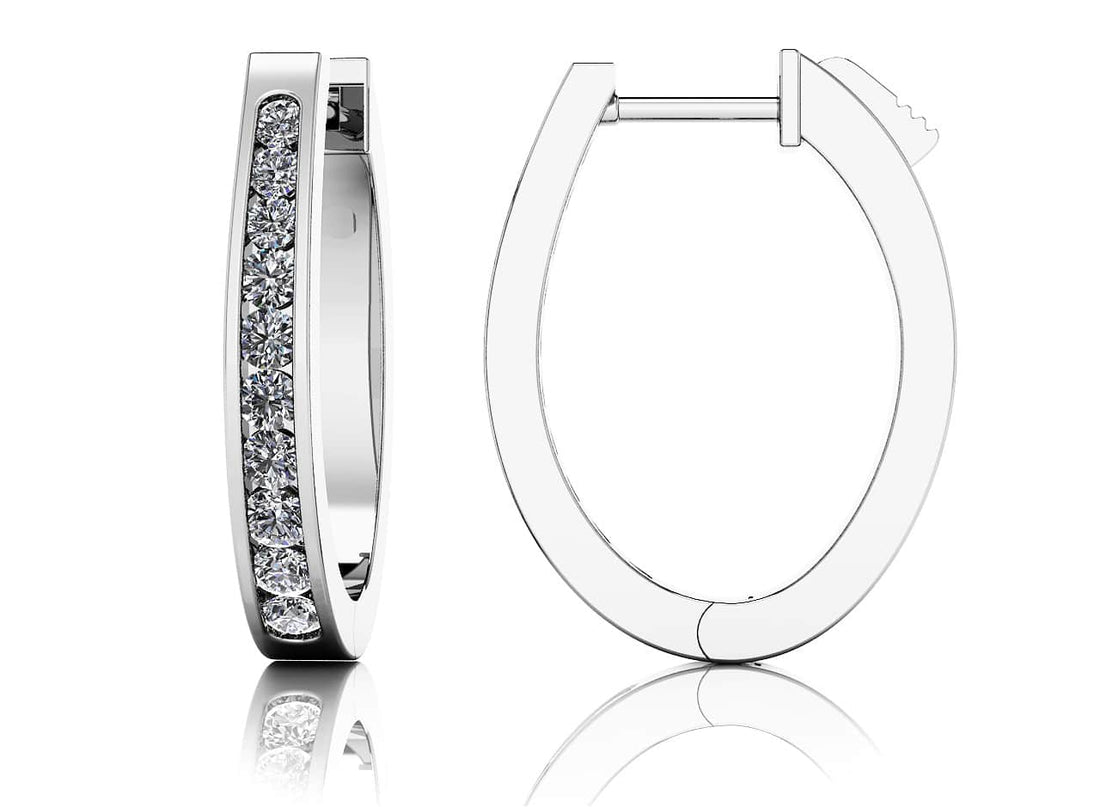 Classic Oval Hoop Earrings Lab-Grown Diamond  with 0.49 ct.(finished) 1.5mm, 1.75mm, 2mm