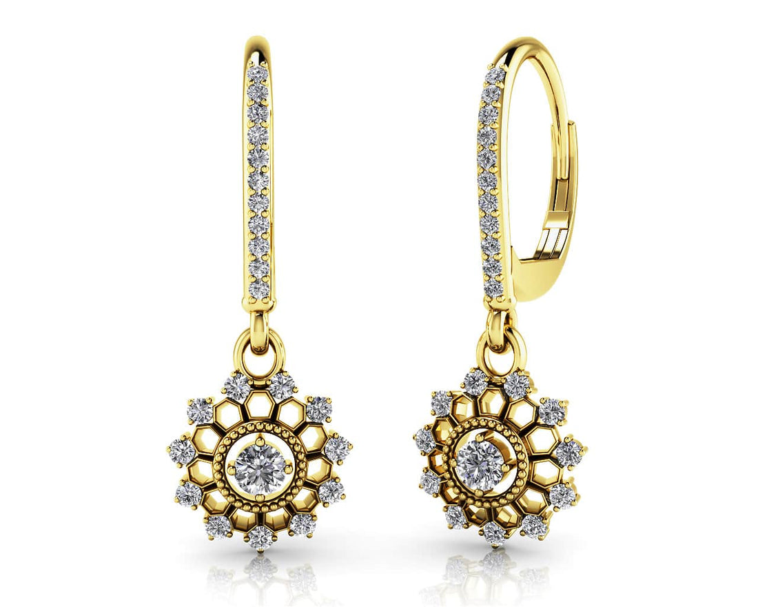 Diamond Starburst Shephard Hook Earrings Lab-Grown Diamond  with 1.15 ct.(finished) 1.5mm, 1.9mm, 3.2mm