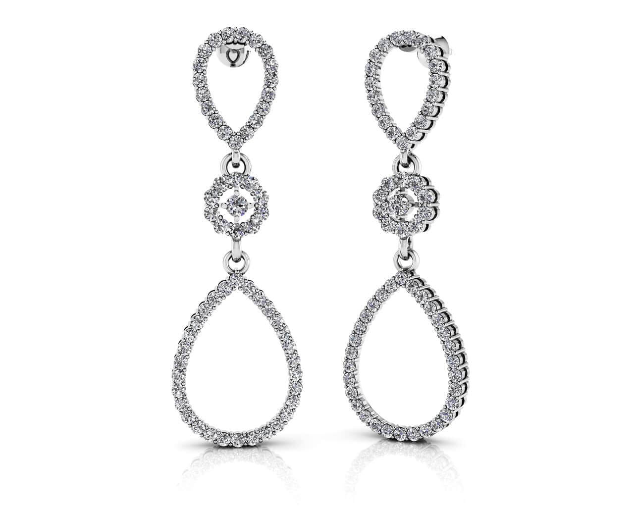 Diamond Drop Teardrop Earrings Diamond  with 1.03 ct.(finished) 1.1mm, 1.5mm, 2mm