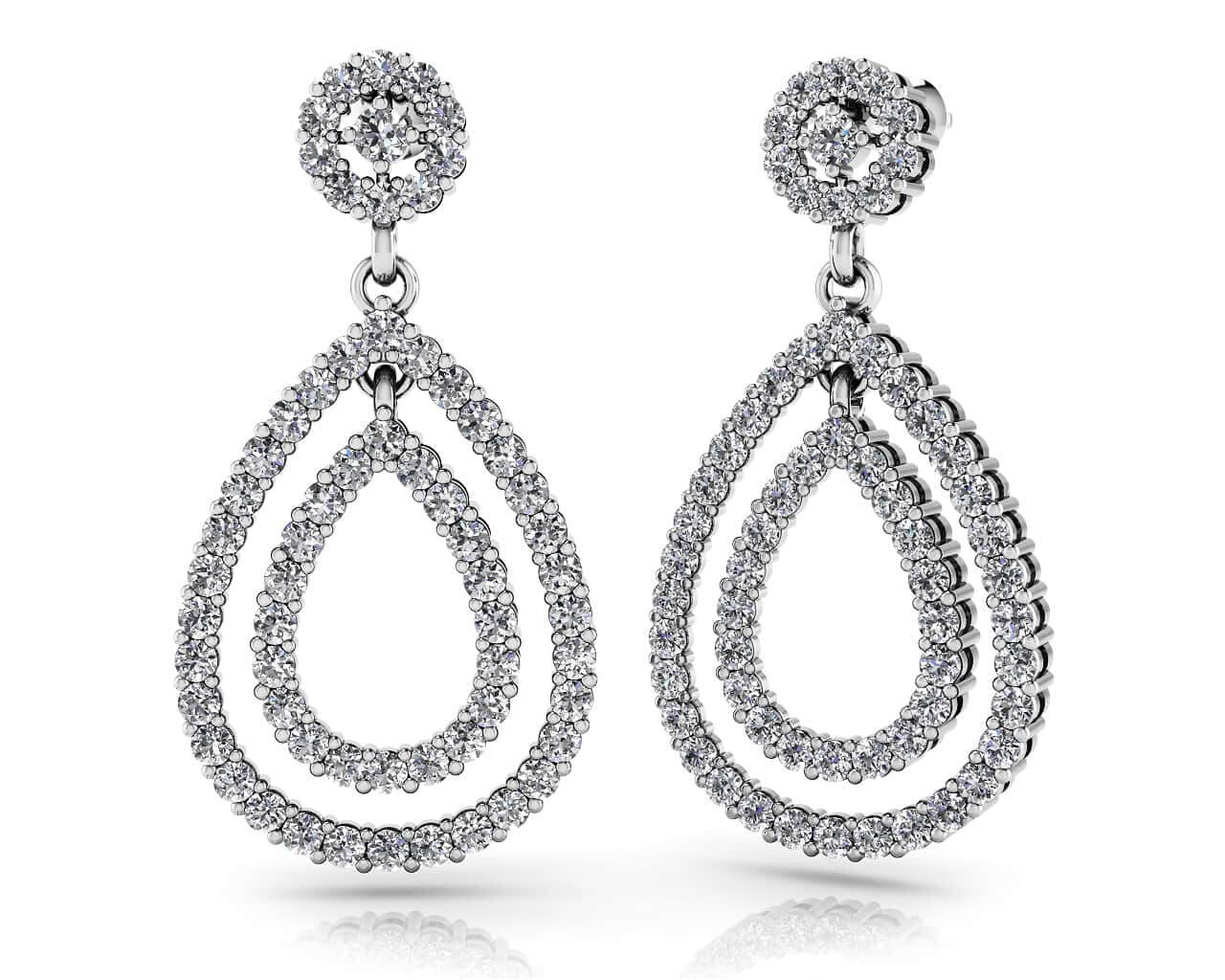 Double Teardrop Diamond Earrings Lab-Grown Diamond  with 1.03 ct.(finished) 1.1mm, 1.5mm, 2mm