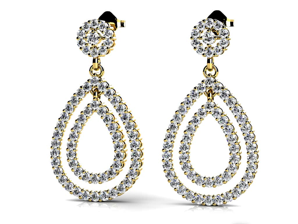 Double Teardrop Diamond Earrings Lab-Grown Diamond  with 1.03 ct.(finished) 1.1mm, 1.5mm, 2mm