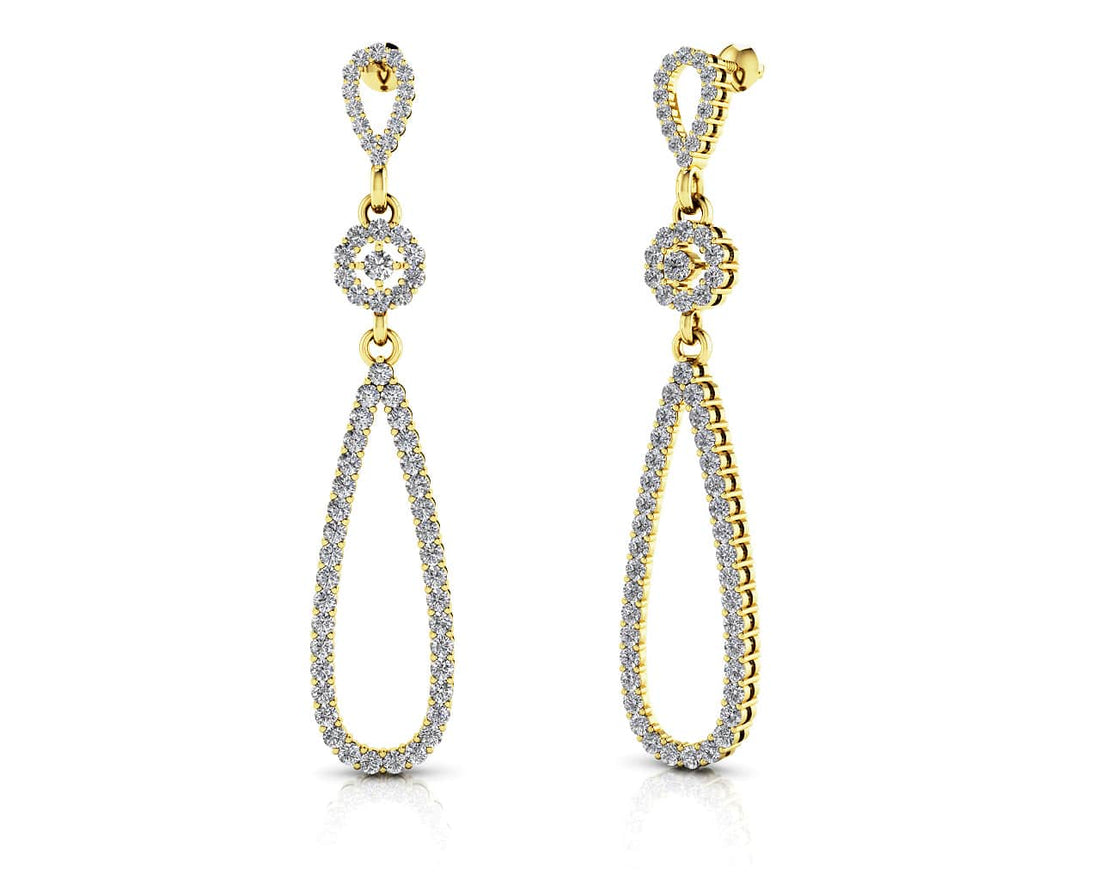 Long Teardrop Diamond Earrings Lab-Grown Diamond  with 1.11 ct.(finished) 1.1mm, 1.5mm, 2mm