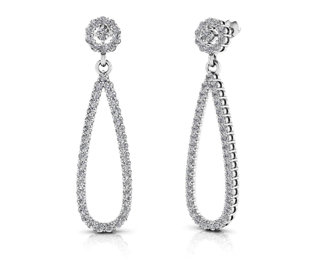 Long Teardrop Earrings Lab-Grown Diamond  with 0.91 ct.(finished) 1.1mm, 1.5mm, 2mm