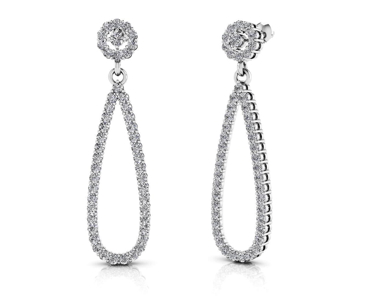 Long Teardrop Earrings Diamond  with 1.99 ct.(finished) 1.5mm, 1.7mm, 2mm