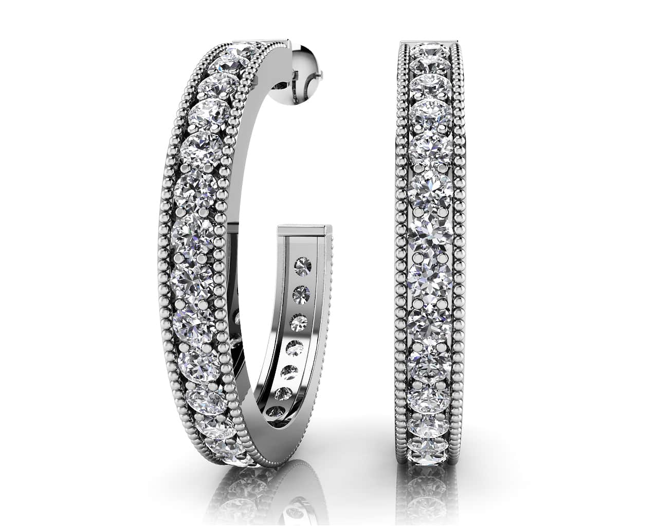 Diamond Lined Oval Shaped Hoops Diamond  with 0.80 ct.(finished) 1.6mm