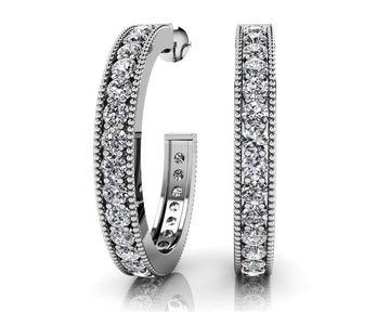 Diamond Lined Oval Shaped Hoops Diamond  with 0.80 ct.(finished) 1.6mm