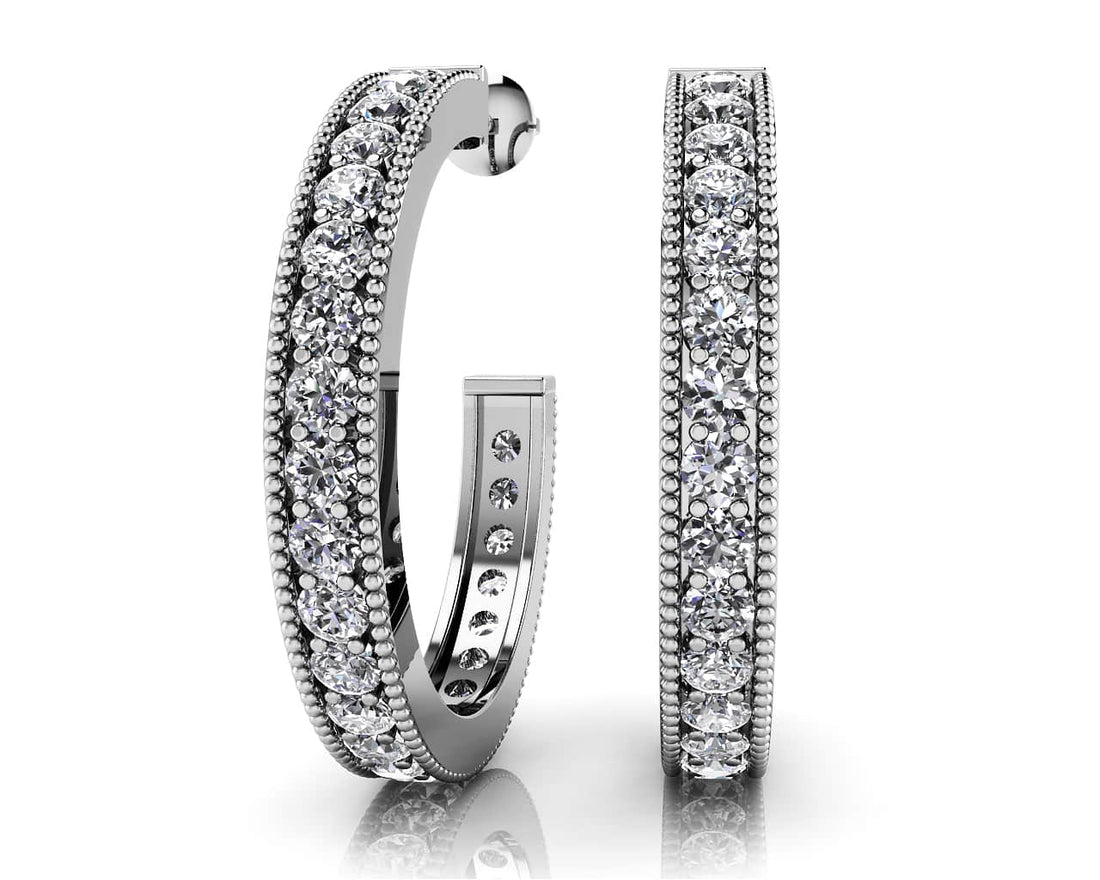 Diamond Lined Oval Shaped Hoops Diamond  with 1.48 ct.(finished) 2.2mm