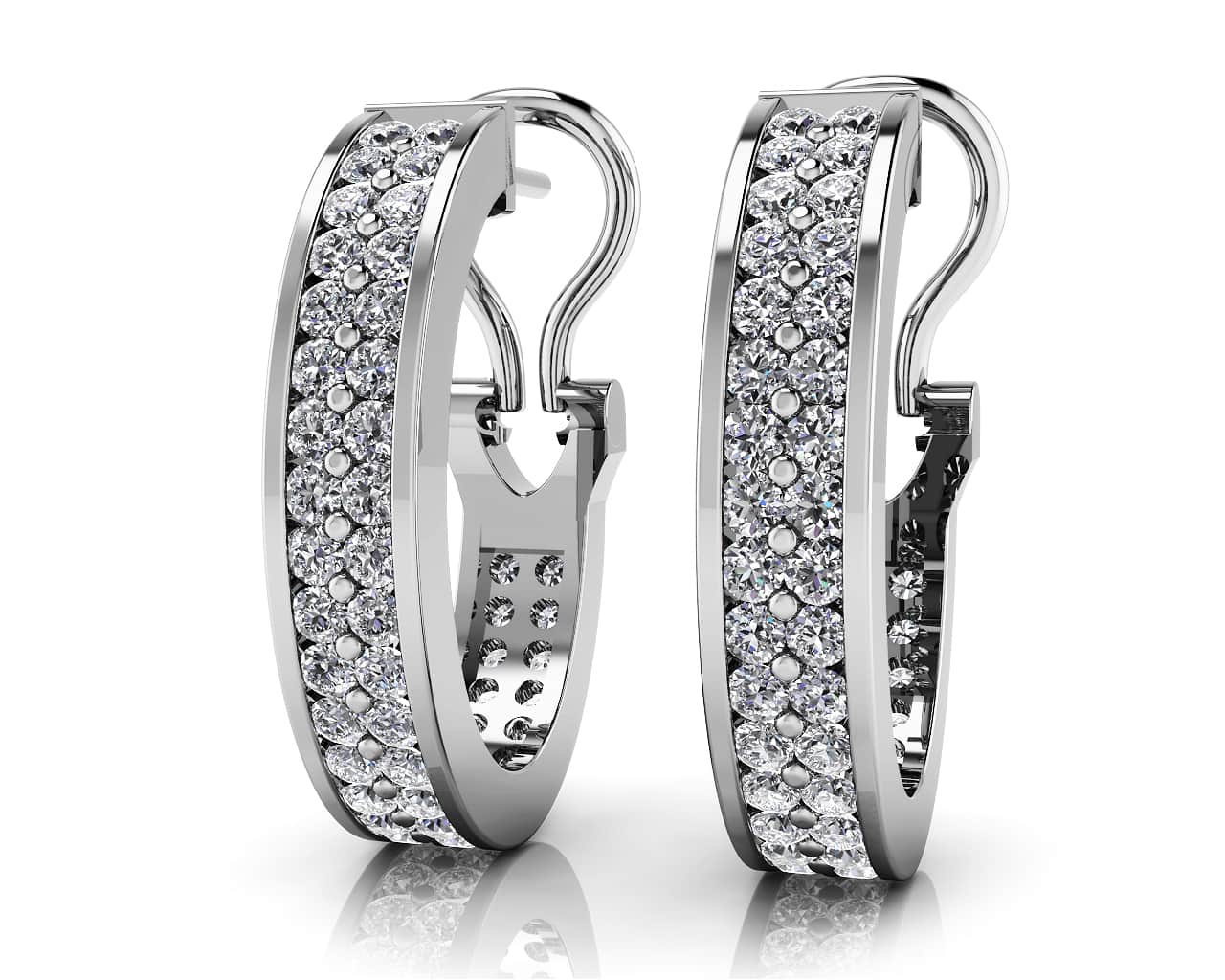 Double Diamond Oval Hoop Earrings In Lab-Grown Diamond  with 0.70 ct.(finished) 1.1mm