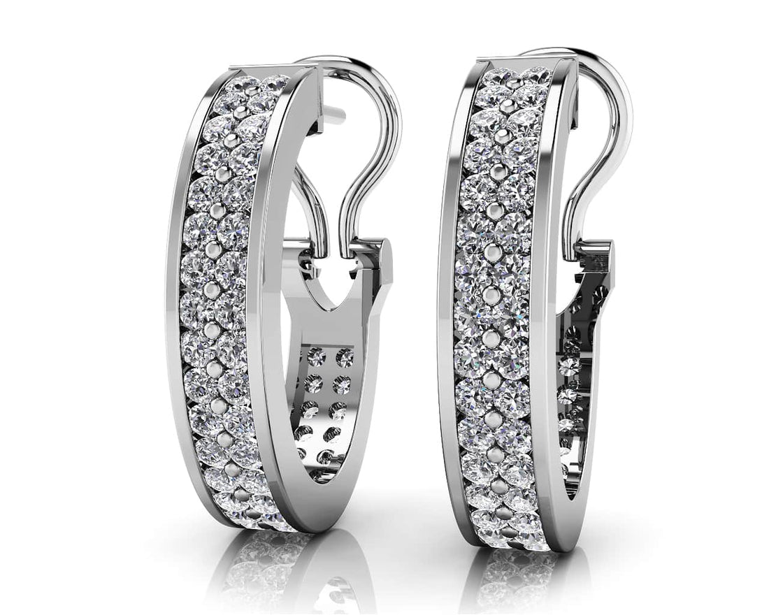 Double Diamond Oval Hoop Earrings In Diamond  with 0.70 ct.(finished) 1.1mm