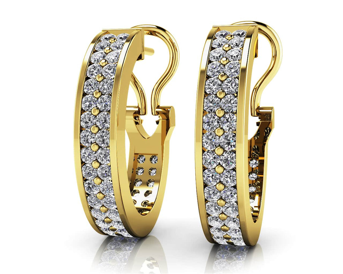 Double Diamond Oval Hoop Earrings In Diamond  with 1.84 ct.(finished) 1.6mm