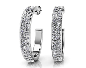 Classic Double Row Diamond Round Hoop Earrings Lab-Grown Diamond  with 3.00 ct.(finished) 1.9mm