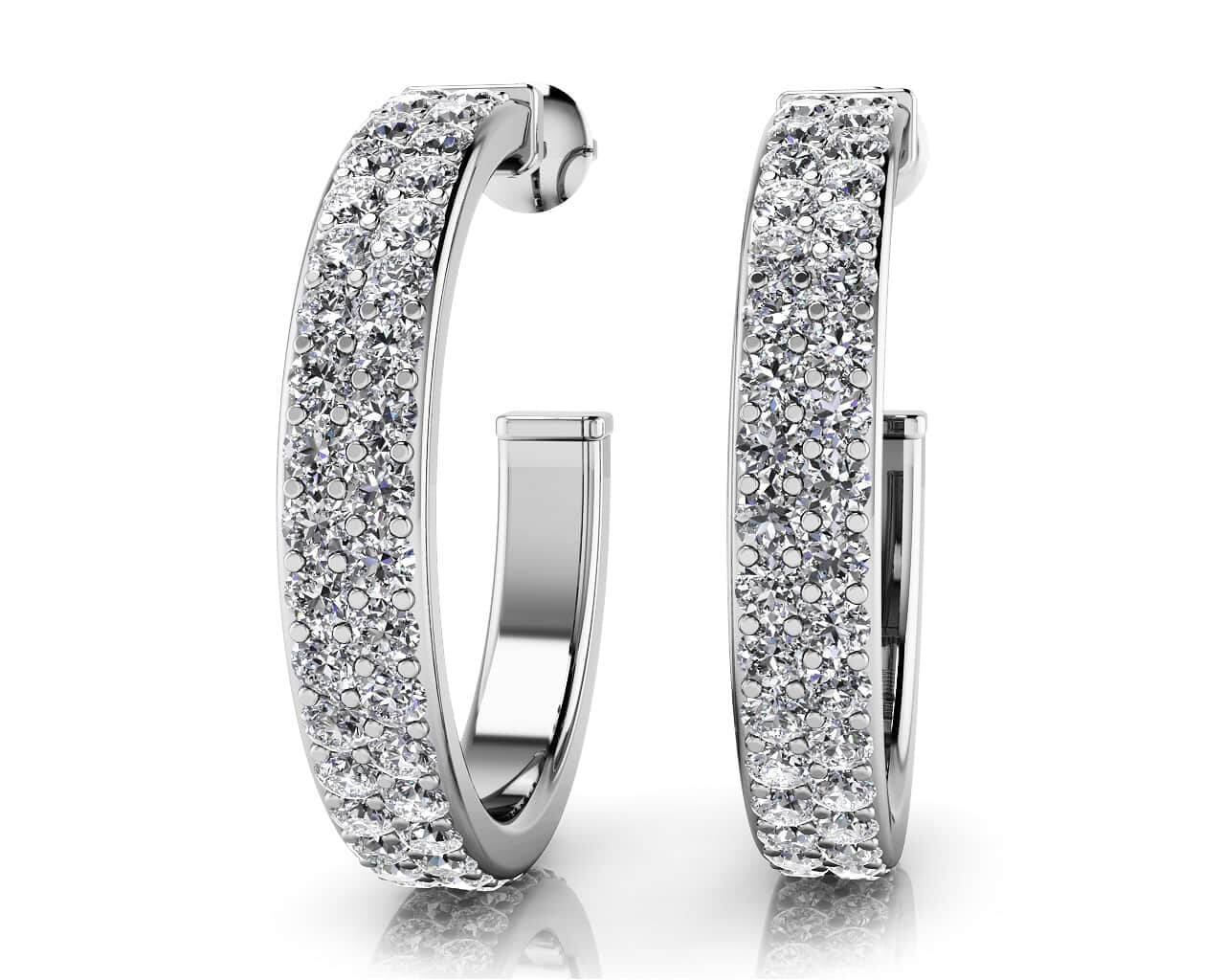 Classic Double Row Diamond Round Hoop Earrings Diamond  with 3.00 ct.(finished) 1.9mm