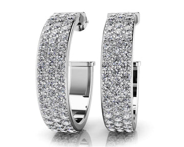 Classic Triple Row Diamond Round Hoop Earrings Diamond  with 2.04 ct.(finished) 1.4mm