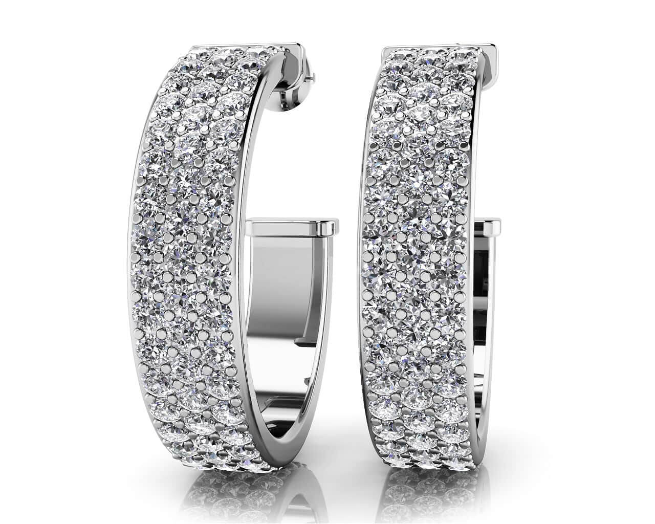 Classic Triple Row Diamond Round Hoop Earrings Lab-Grown Diamond  with 3.00 ct.(finished) 1.8mm