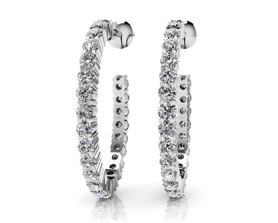 Elongated Diamond Row Hoop Earrings Diamond  with 1.25 ct.(finished) 1.8mm