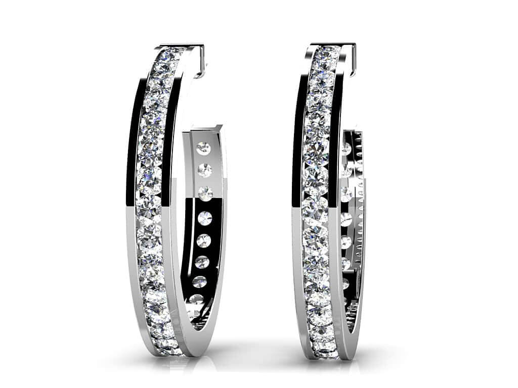 Elongated Diamond Round Shaped Hoop Earrings Lab-Grown Diamond  with 0.75 ct.(finished) 1.4mm